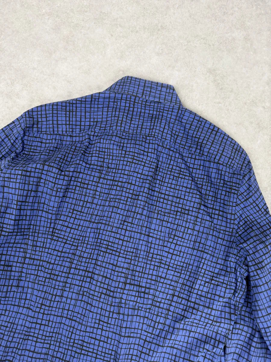 SS02018 Prada Blue & Black Checkered Abstract Shirt dWeKwCy 9