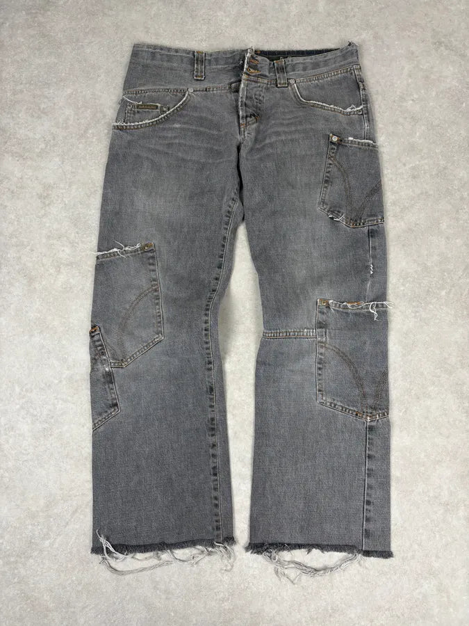 AW2004 Dolce & Gabbana Cargo Asymmetrical Denim Jeans HBMQheB 0