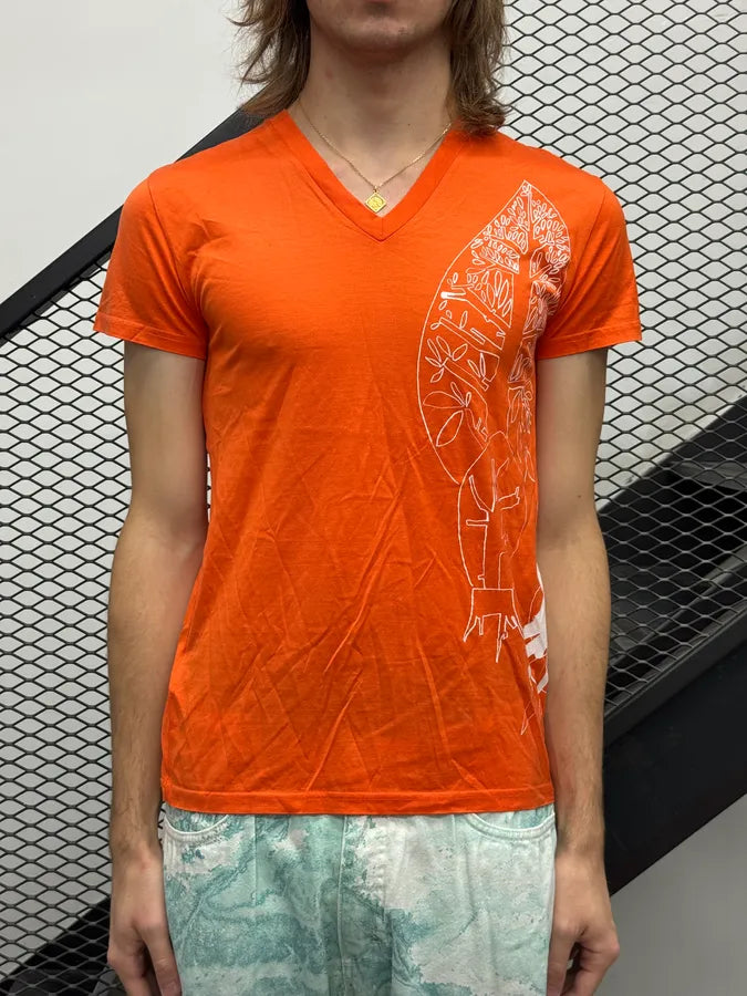 SS2009 Dior Orange V Necj Abstract Leaf T-Shirt by Kris Van Assche DcBdSHe 0