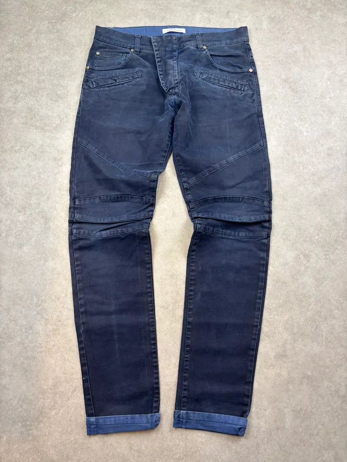 SS2013 Pierre Balmain Biker Navy Denim Jeans vtezWcg 0