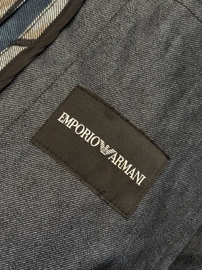 SS2016 Emporio Armani Navy Grey Denim Floral Denim Jacket gSGNMqH 9