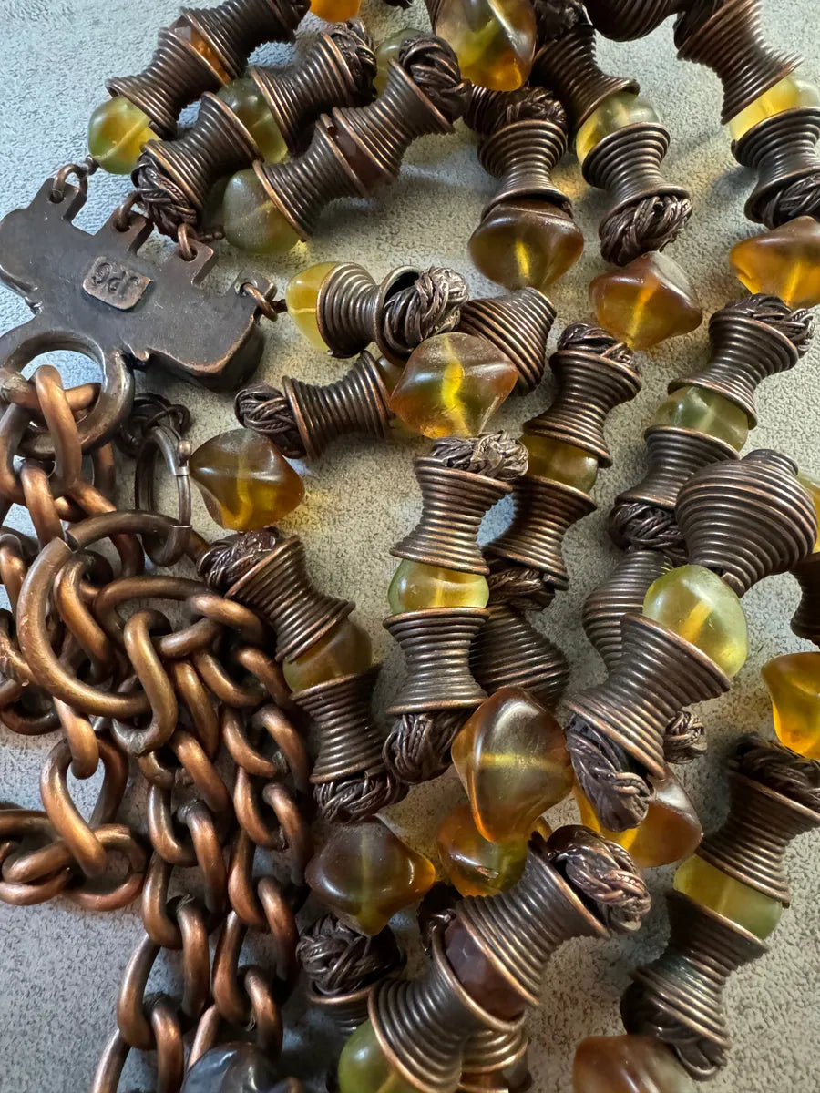 SS1994 Jean Paul Gaultier Masai Platinum Bronze & Amber Resin Necklace ltTfhjH 3