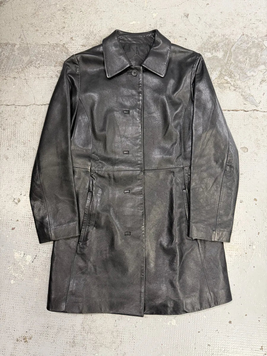 SS1998 Balenciaga Black Leather Trench Coat qvVorAs 0