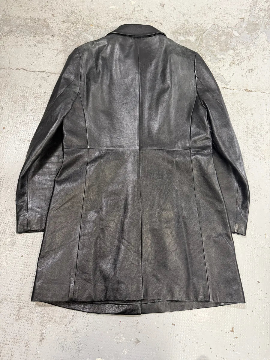 SS1998 Balenciaga Black Leather Trench Coat qvVorAs 1