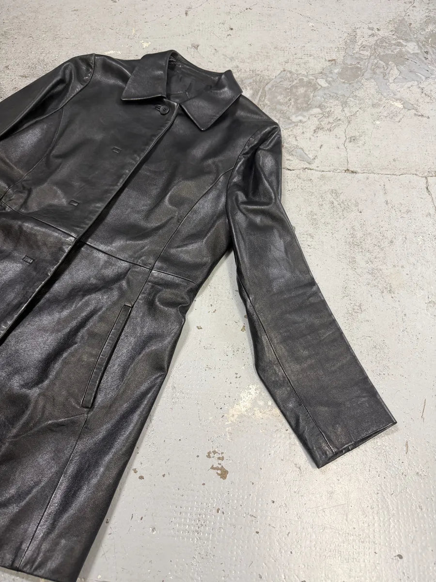 SS1998 Balenciaga Black Leather Trench Coat qvVorAs 11