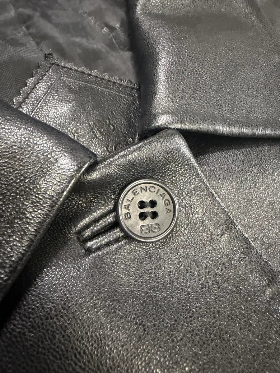 SS1998 Balenciaga Black Leather Trench Coat qvVorAs 12