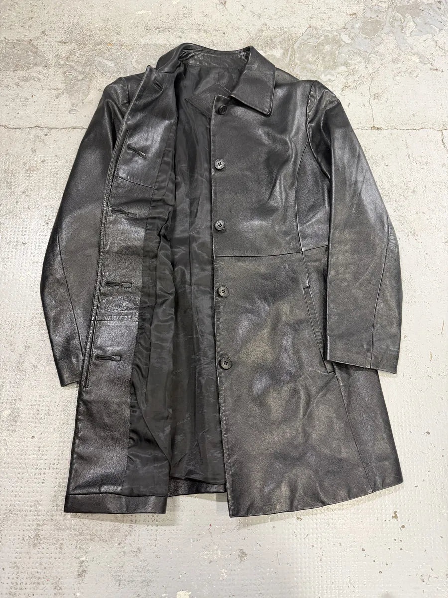 SS1998 Balenciaga Black Leather Trench Coat qvVorAs 2