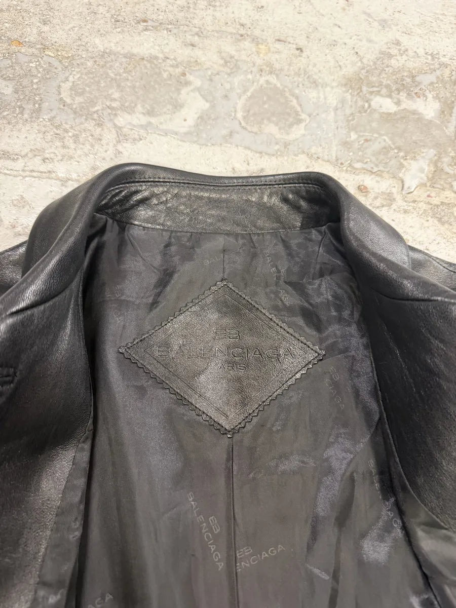 SS1998 Balenciaga Black Leather Trench Coat qvVorAs 5