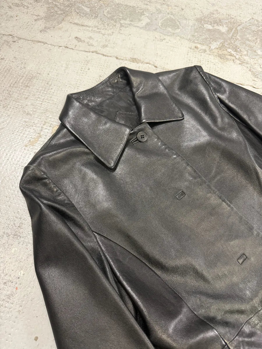 SS1998 Balenciaga Black Leather Trench Coat qvVorAs 6