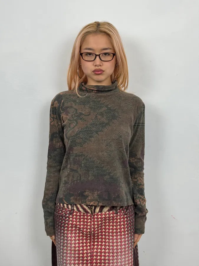 SS1998 Dries Van Noten Brown Abstract Turtleneck Longsleeves CEmrbWA 0