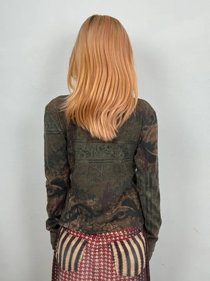 SS1998 Dries Van Noten Brown Abstract Turtleneck Longsleeves CEmrbWA 1