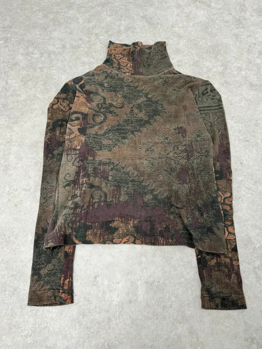 SS1998 Dries Van Noten Brown Abstract Turtleneck Longsleeves CEmrbWA 2