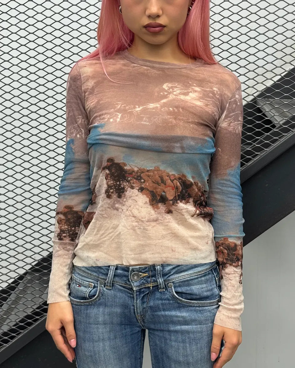 SS1998 Jean Paul Gaultier Landscape Brown Mesh Longsleeve eSmzGzG 1
