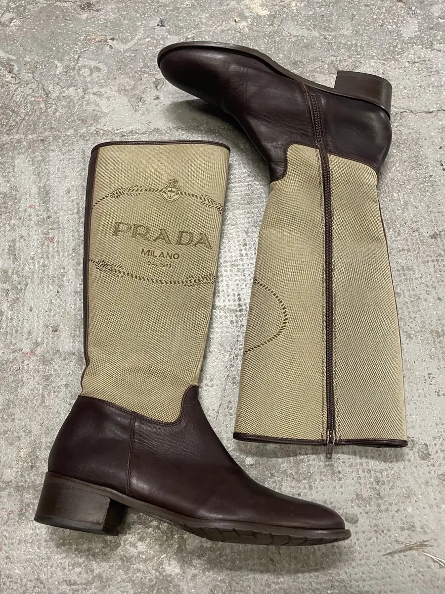 SS1999 Prada Beige Leather Brown Boots (40.5eu/us7.5) 0
