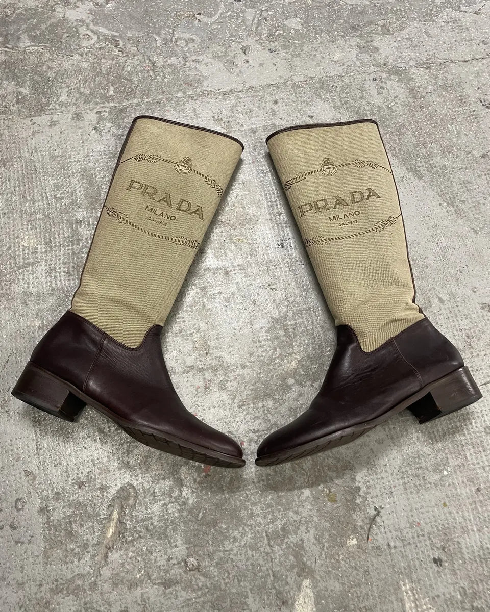 SS1999 Prada Beige Leather Brown Boots (40.5eu/us7.5) 1