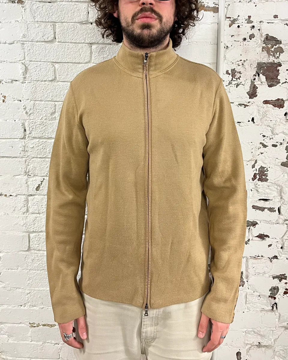SS1999 Prada Beige Wool Elbow Patch Zip-Up Sweater WrVdZLG 1