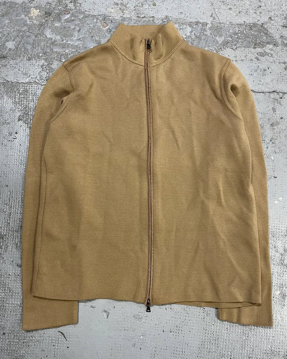 SS1999 Prada Beige Wool Elbow Patch Zip-Up Sweater WrVdZLG 3