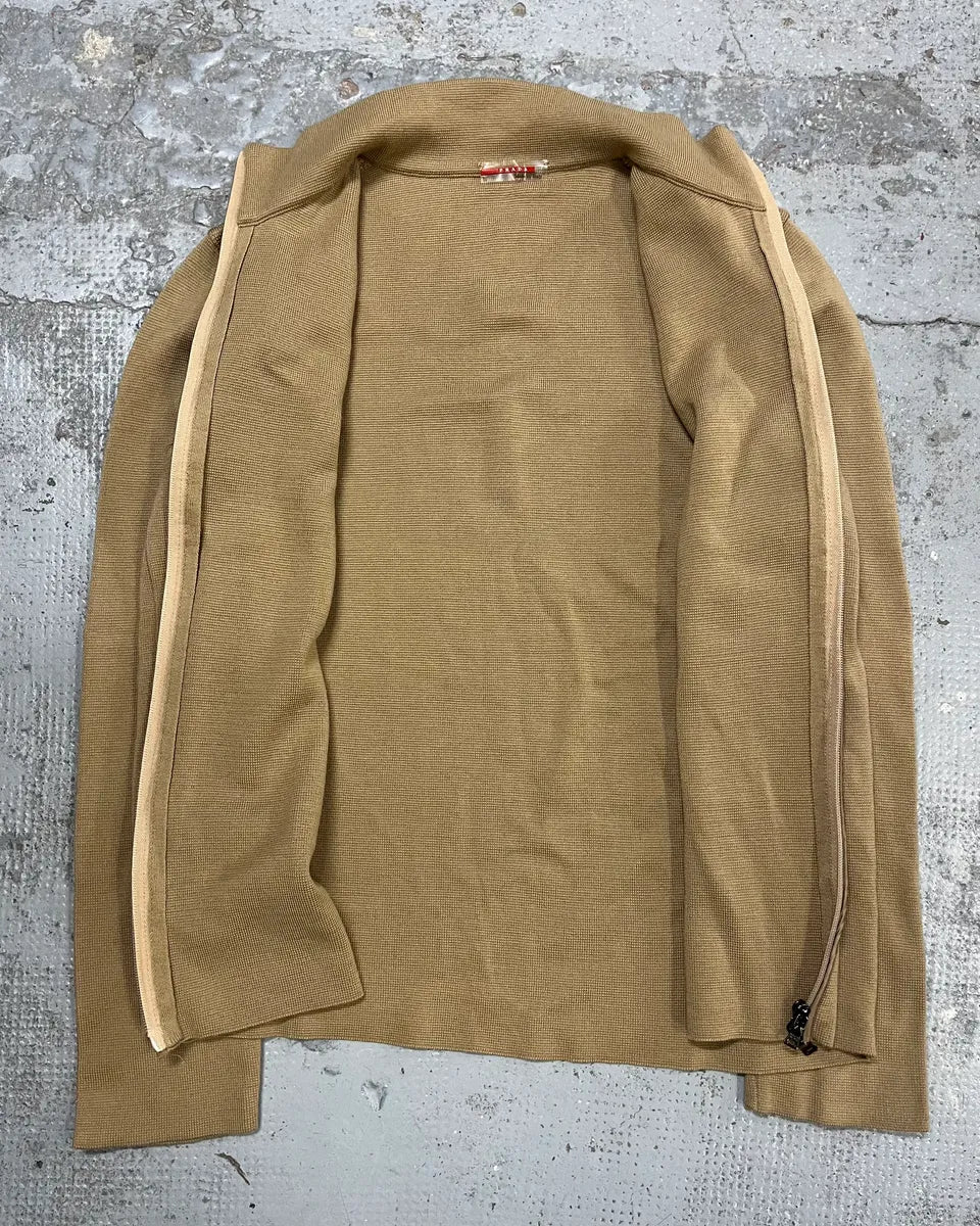 SS1999 Prada Beige Wool Elbow Patch Zip-Up Sweater WrVdZLG 7