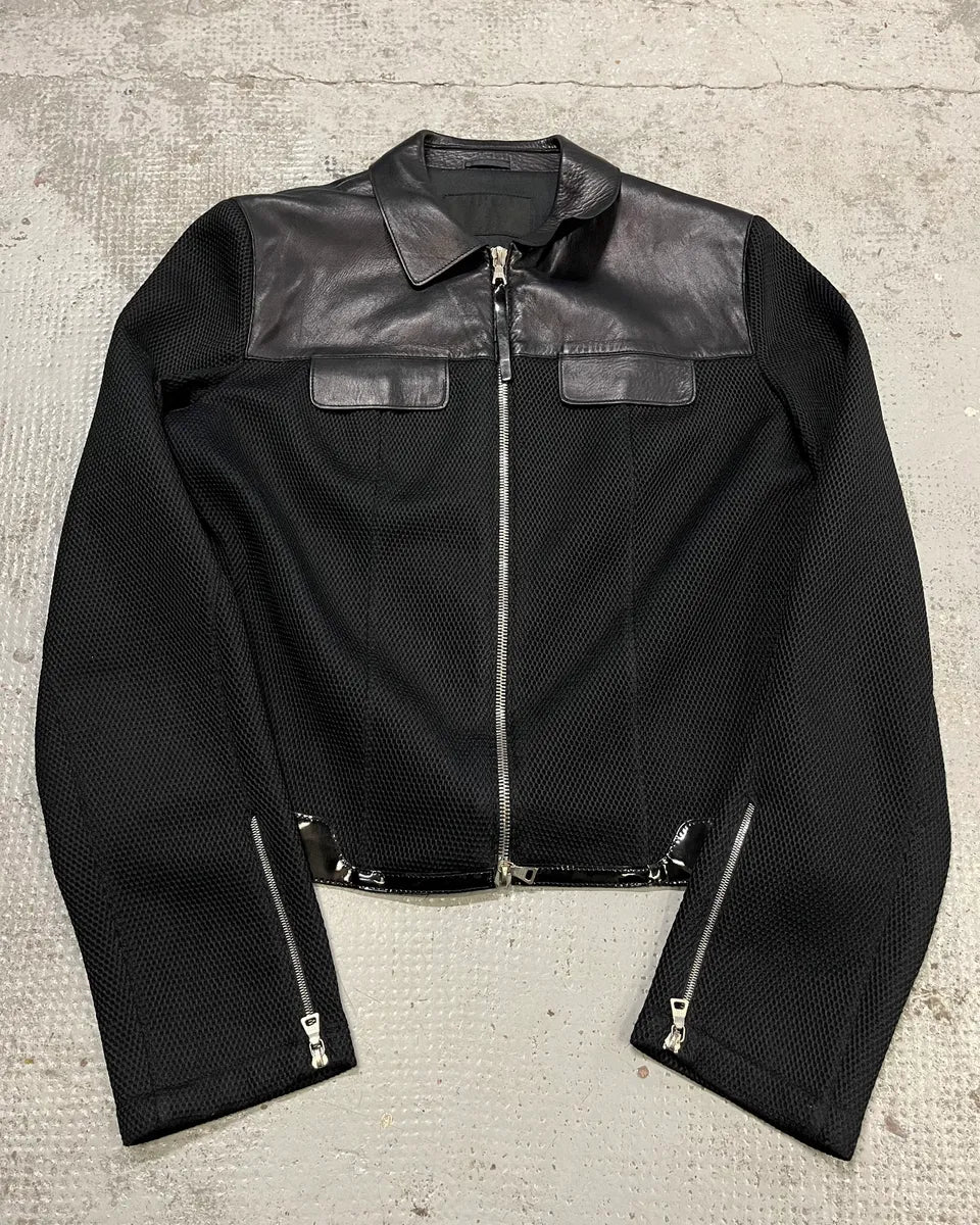 SS1999 Prada Black Hybrid Mesh Leather Jacket YtiJbWv 0