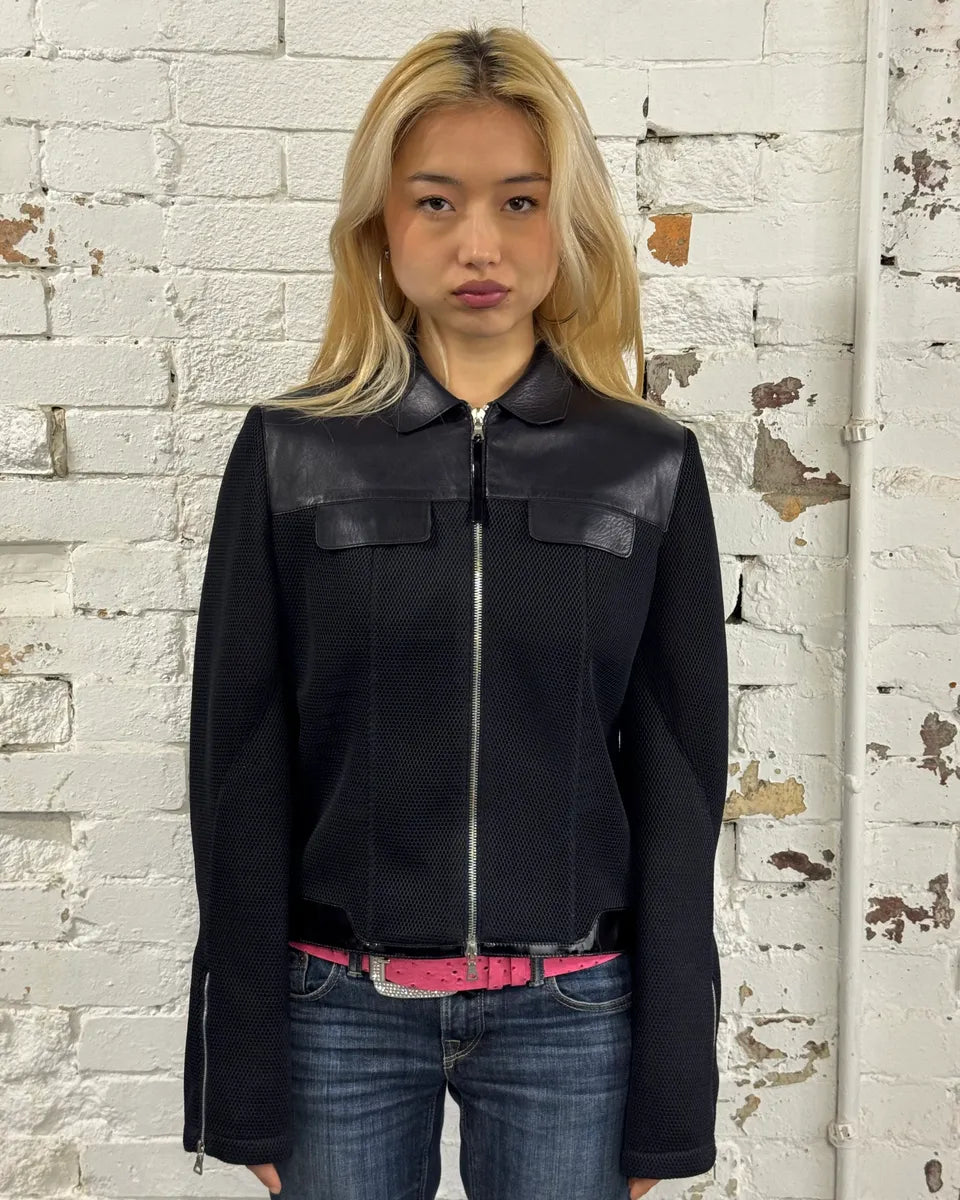 SS1999 Prada Black Hybrid Mesh Leather Jacket YtiJbWv 1
