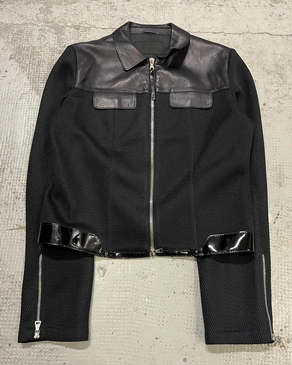SS1999 Prada Black Hybrid Mesh Leather Jacket YtiJbWv 3
