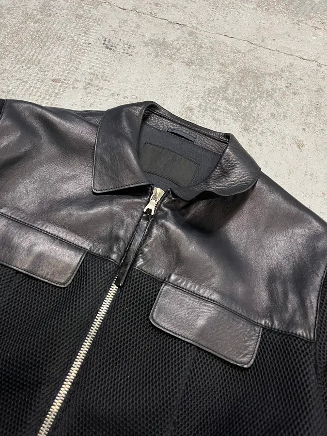 SS1999 Prada Black Hybrid Mesh Leather Jacket YtiJbWv 4