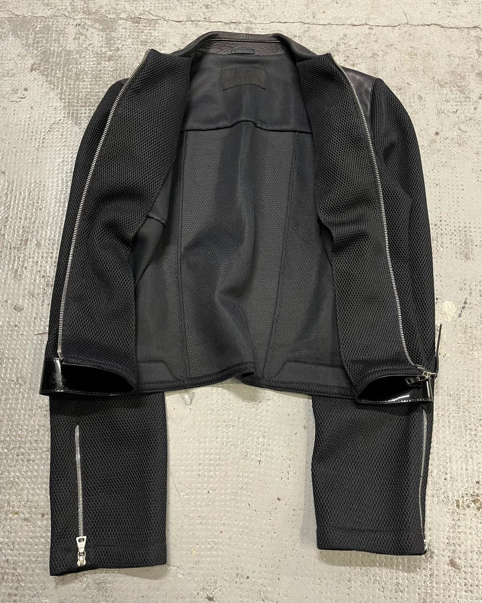 SS1999 Prada Black Hybrid Mesh Leather Jacket YtiJbWv 7