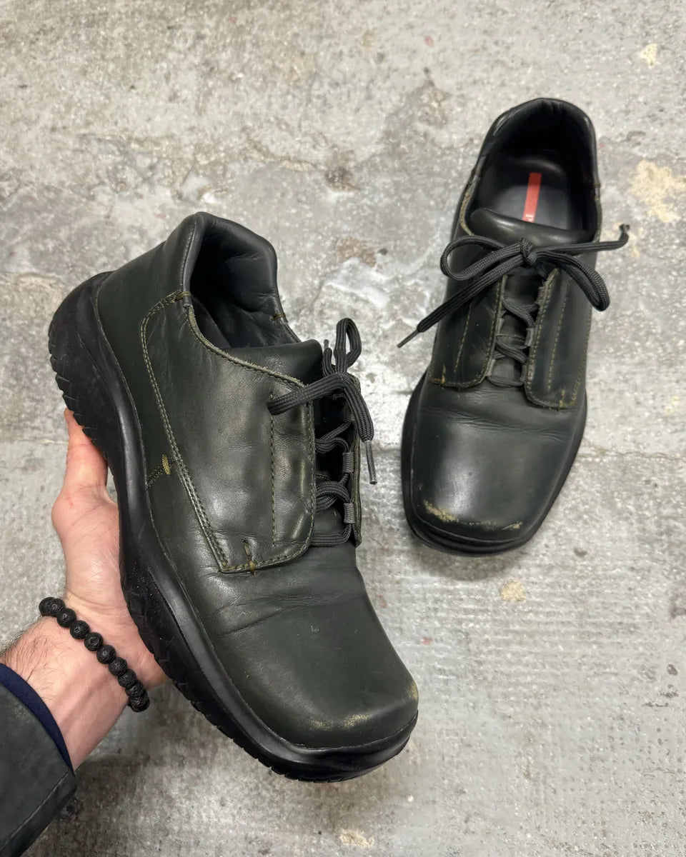 SS1999 Prada Faded Forest Green Leather Vibram Shoes jIBaXKa 0