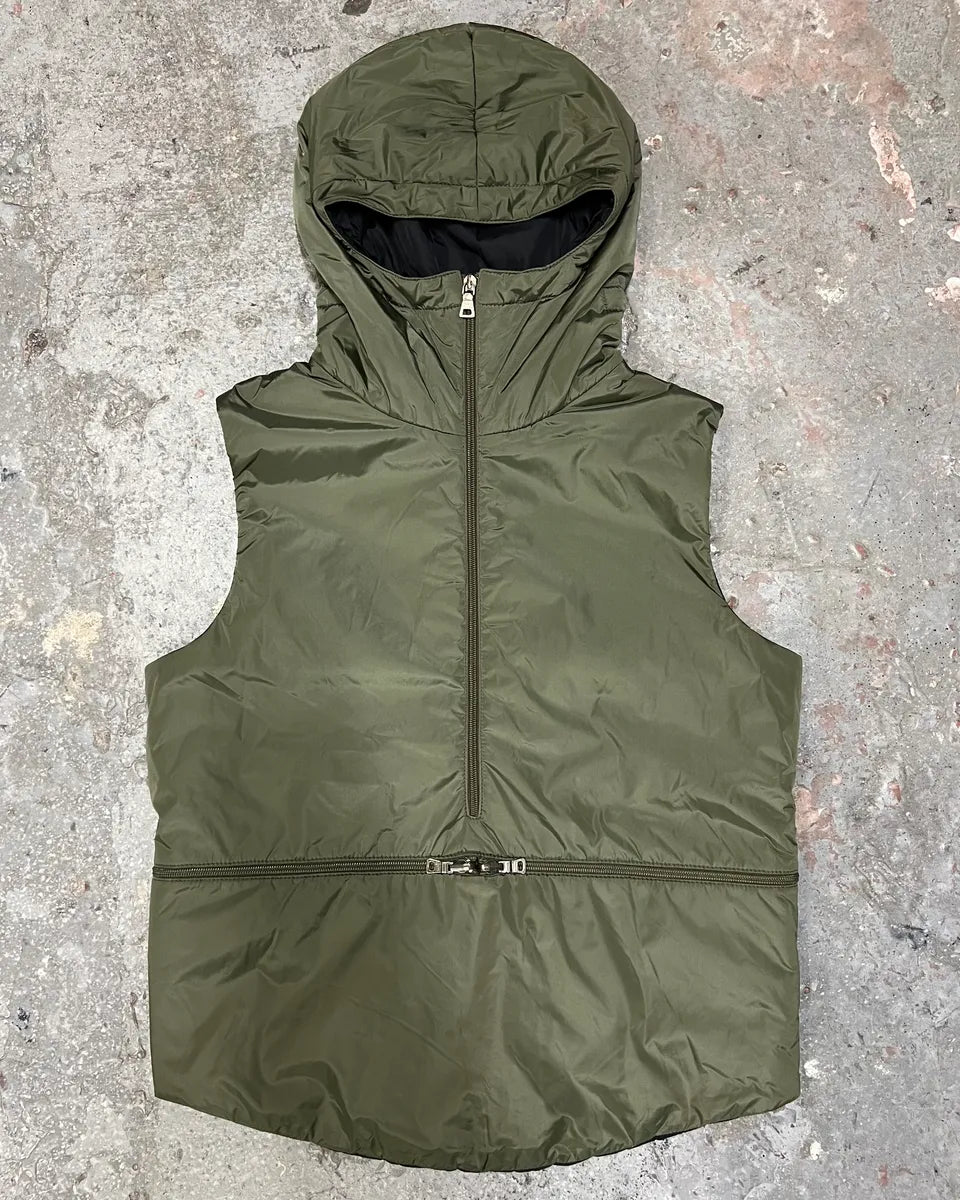 SS1999 Prada Multi Zips Ninja Hooded Olive Nylon Vest (L) 0