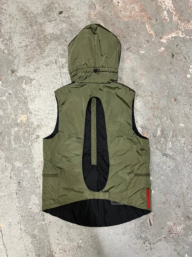 SS1999 Prada Multi Zips Ninja Hooded Olive Nylon Vest (L) 1