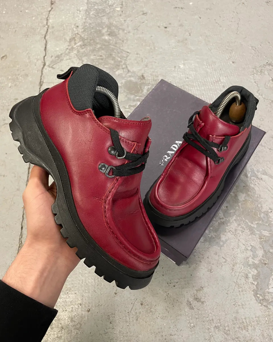 SS1999 Prada Red Vibram Leather Shoes mZimBfy 0