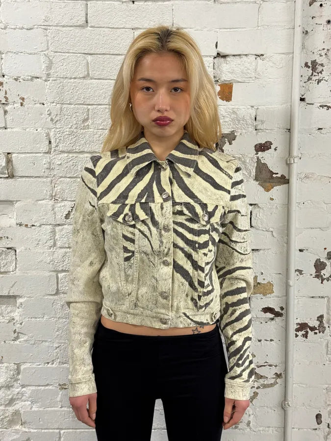 SS1999 Roberto Cavalli Zebra Marble Buttoned Cropped Jacket afMUADN 1