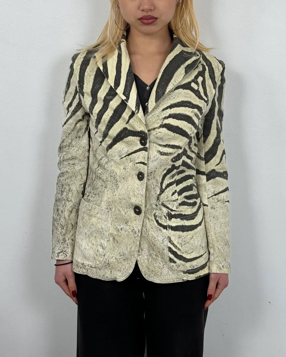 SS1999 Roberto Cavalli Zebra Marble White Blazer Jacket TDEhmMf 0
