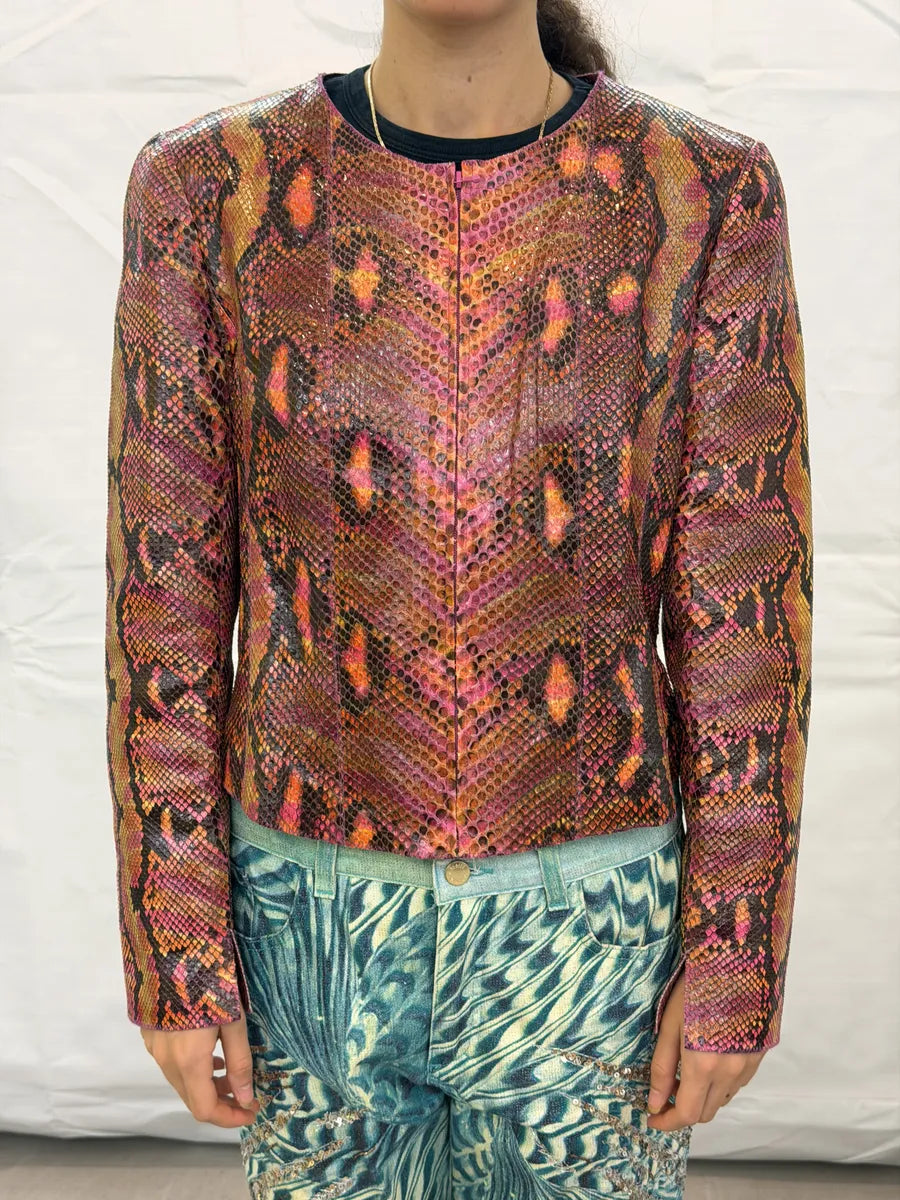 SS2000 Chanel Python Leather Snakeskin Pink Shades Jacket by Karl Lagerfeld QmxtLjT 2