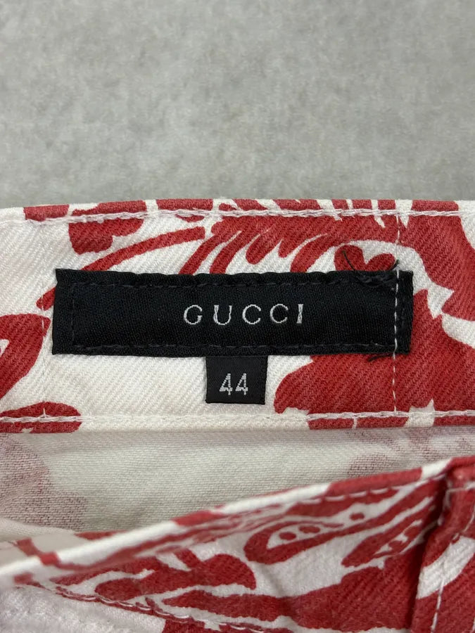SS2000 Gucci White & Red Floral Long Denim Shorts by Tom Ford PwqpNgn 11