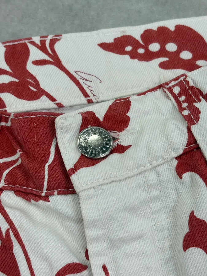 SS2000 Gucci White & Red Floral Long Denim Shorts by Tom Ford PwqpNgn 8