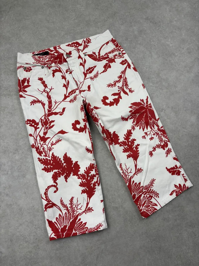 SS2000 Gucci White & Red Floral Long Denim Shorts by Tom Ford PwqpNgn 4