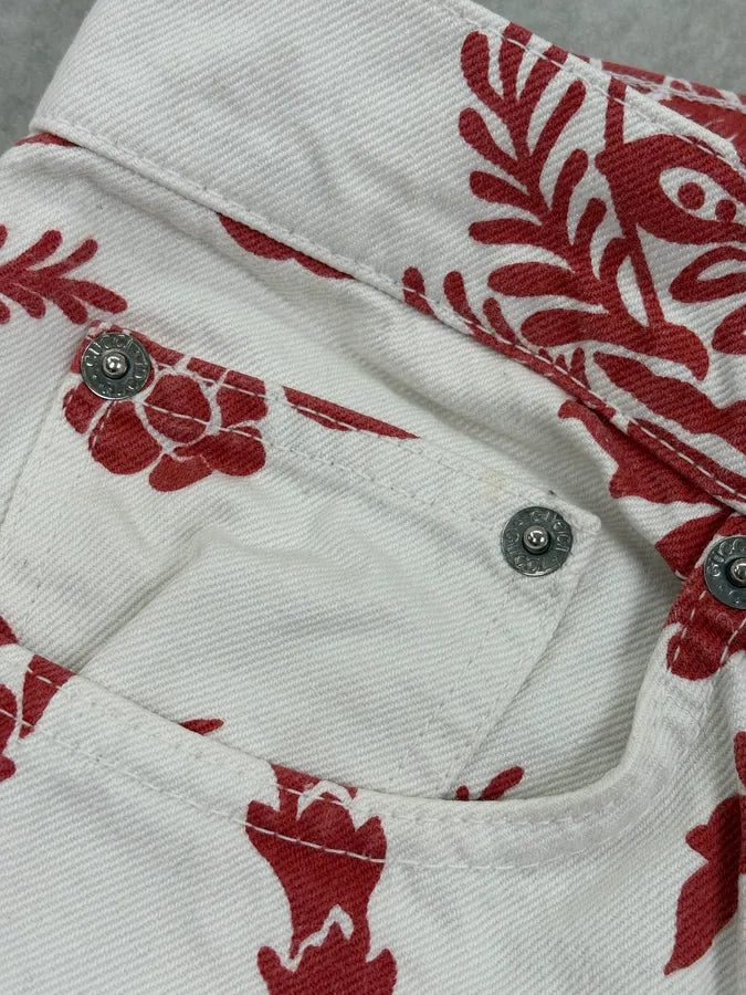 SS2000 Gucci White & Red Floral Long Denim Shorts by Tom Ford PwqpNgn 9