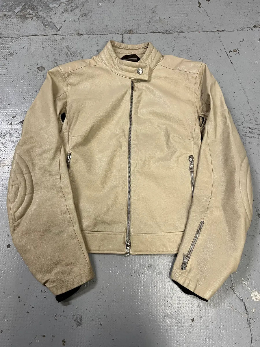 SS2000 Prada Beige Moto Padded Leather Jacket yUTIWsZ 0