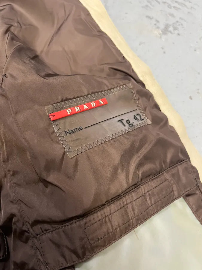 SS2000 Prada Beige Moto Padded Leather Jacket yUTIWsZ 10