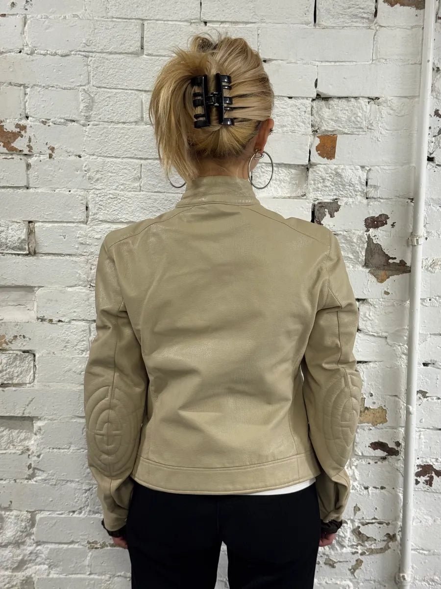SS2000 Prada Beige Moto Padded Leather Jacket yUTIWsZ 2