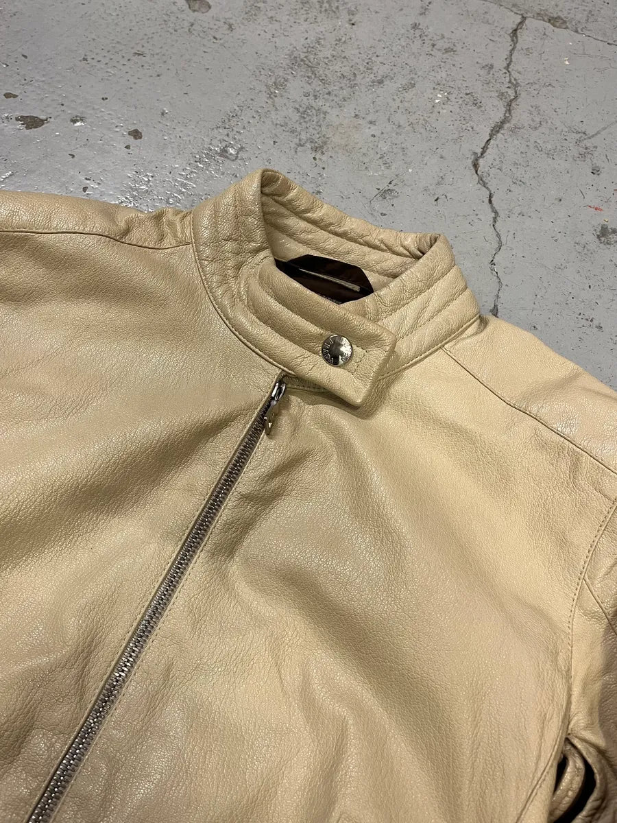 SS2000 Prada Beige Moto Padded Leather Jacket yUTIWsZ 4