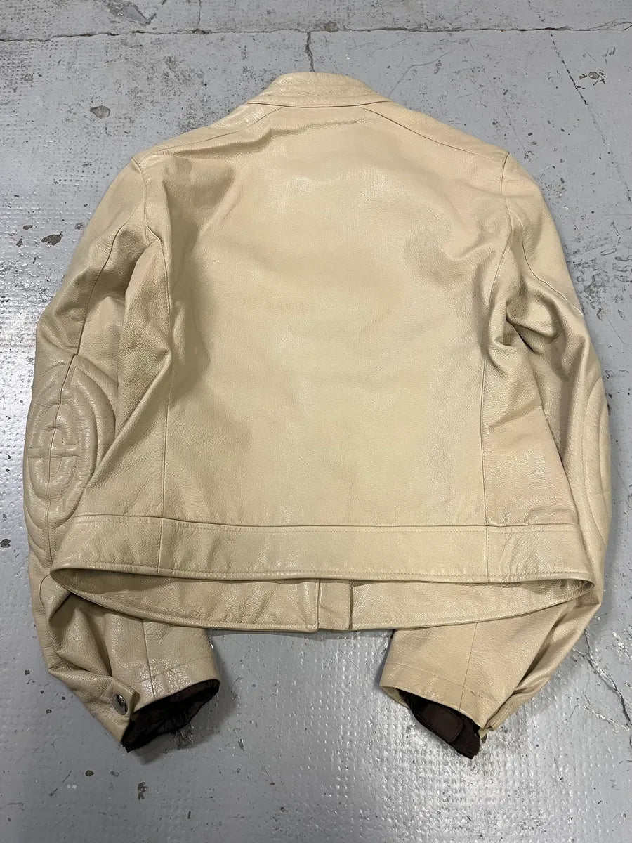 SS2000 Prada Beige Moto Padded Leather Jacket yUTIWsZ 7