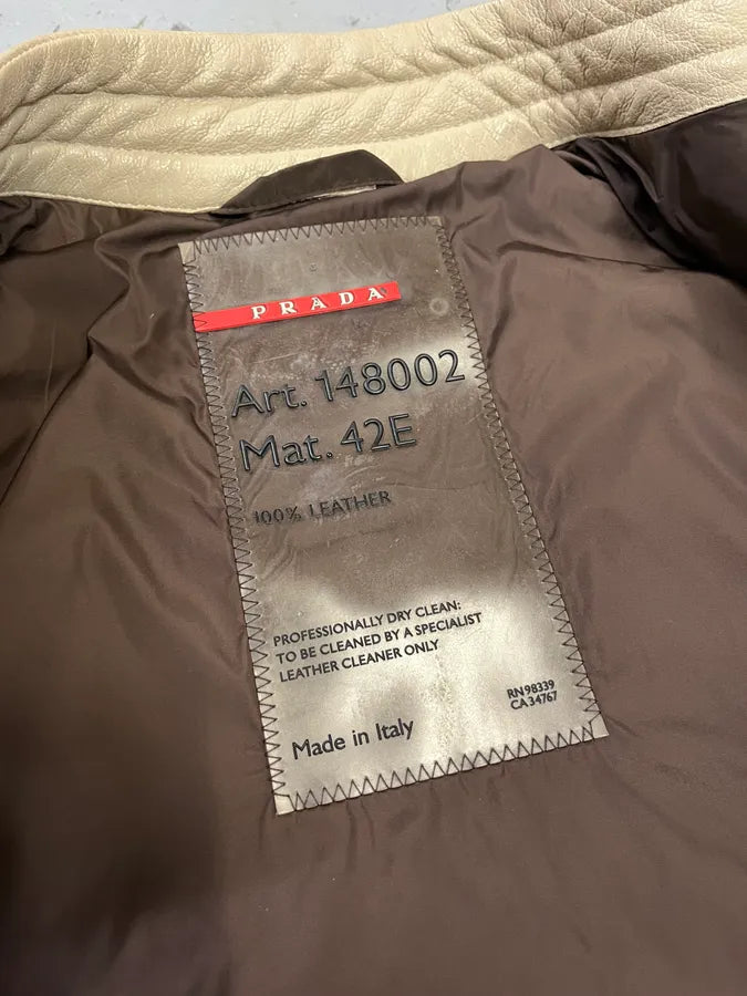 SS2000 Prada Beige Moto Padded Leather Jacket yUTIWsZ 9