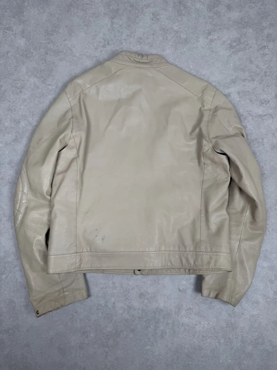 SS2000 Prada Beige Padded Biker Leather Jacket LAiIhez 1