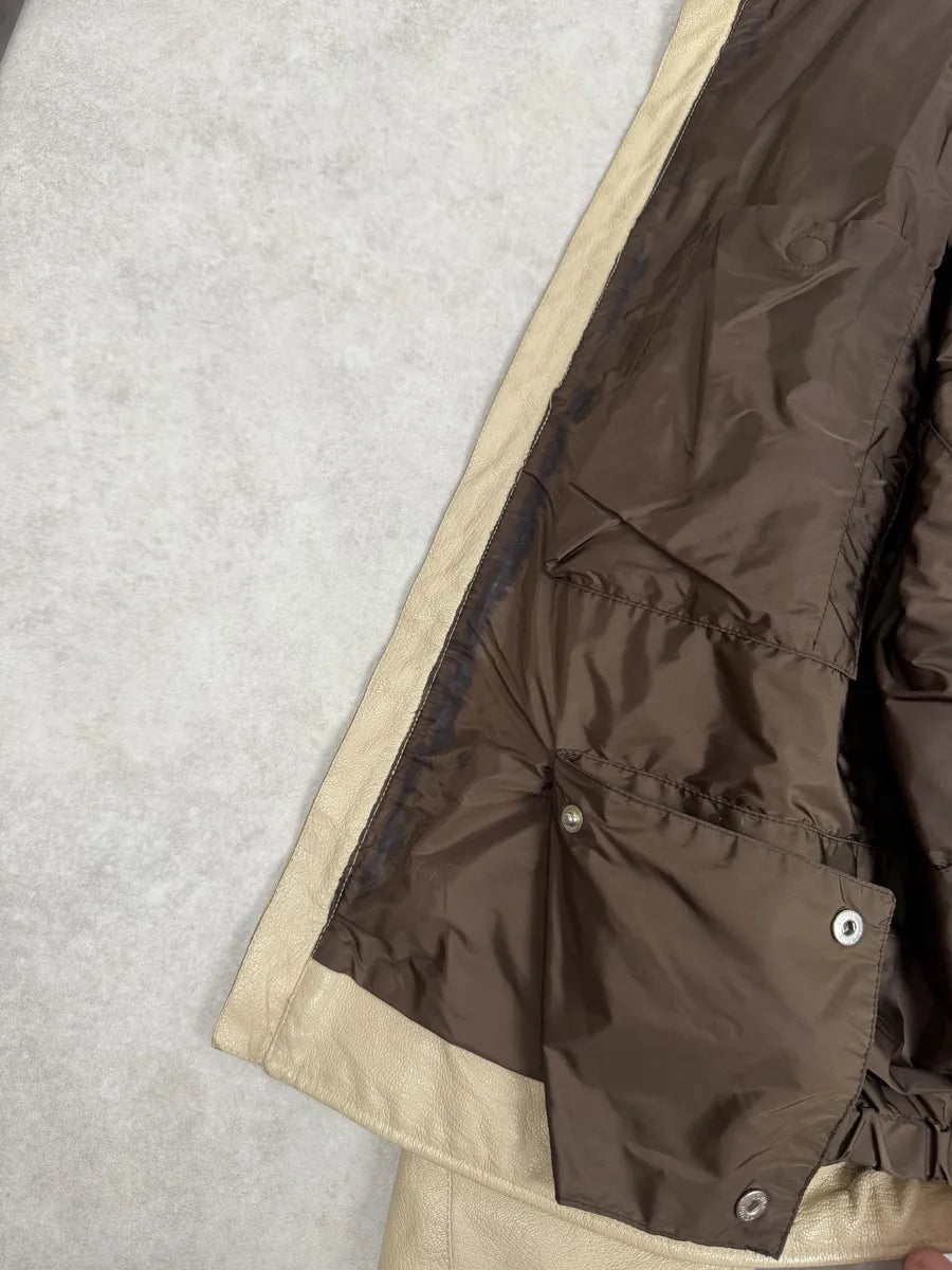 SS2000 Prada Beige Padded Biker Leather Jacket LAiIhez 11