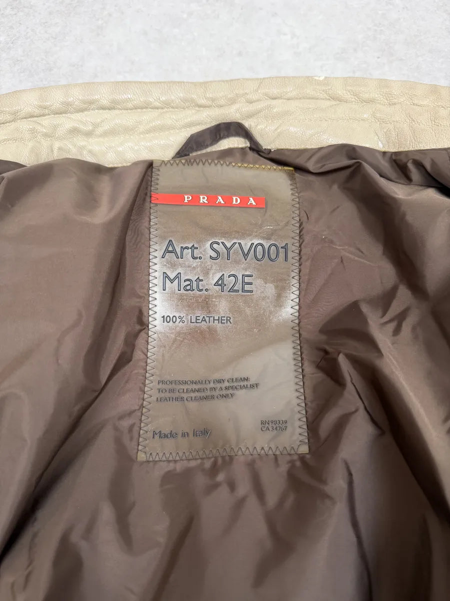SS2000 Prada Beige Padded Biker Leather Jacket LAiIhez 12