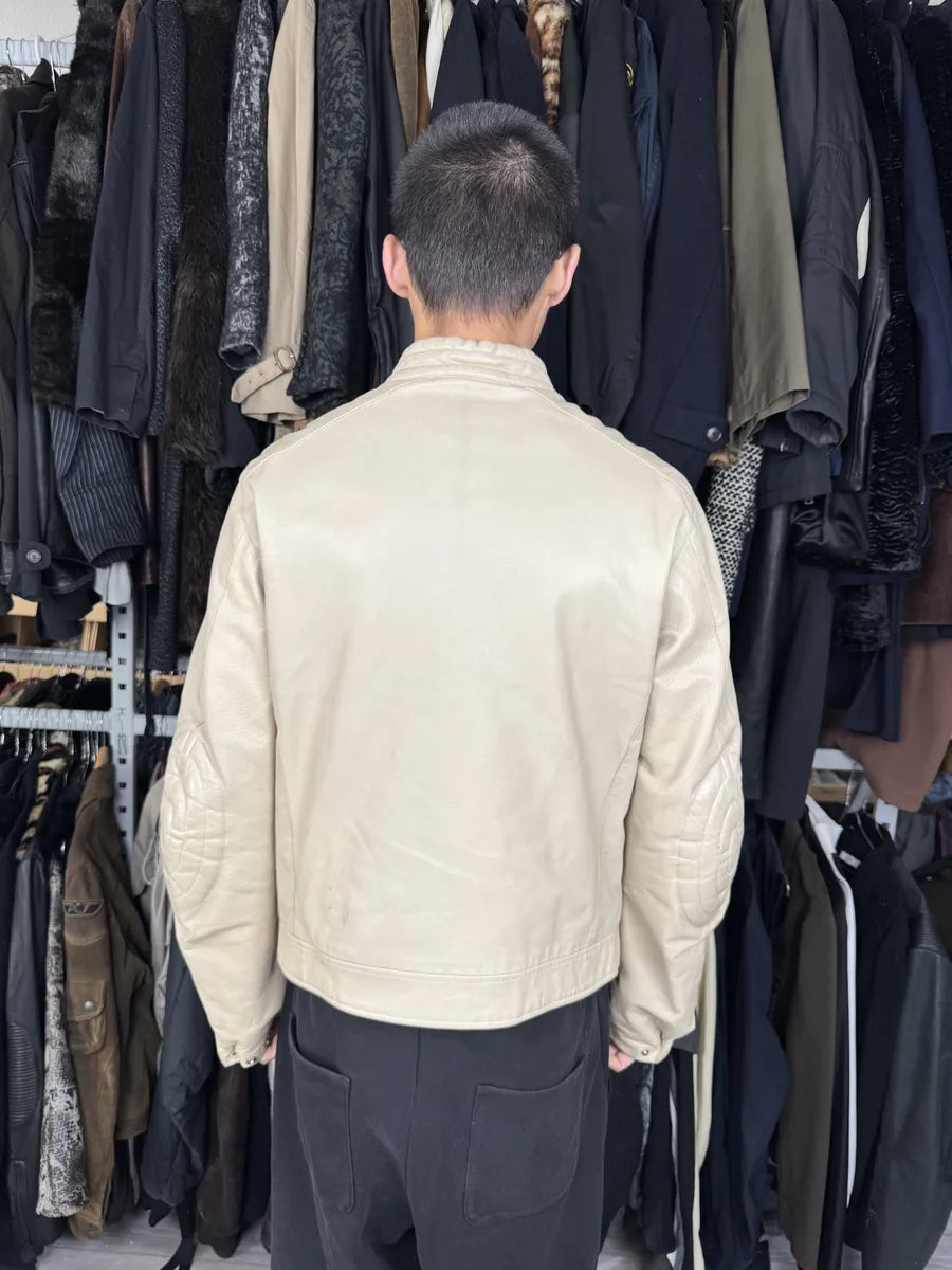 SS2000 Prada Beige Padded Biker Leather Jacket LAiIhez 2