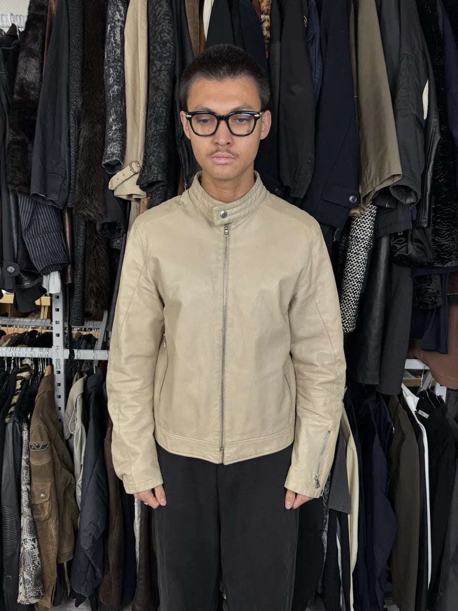 SS2000 Prada Beige Padded Biker Leather Jacket LAiIhez 3