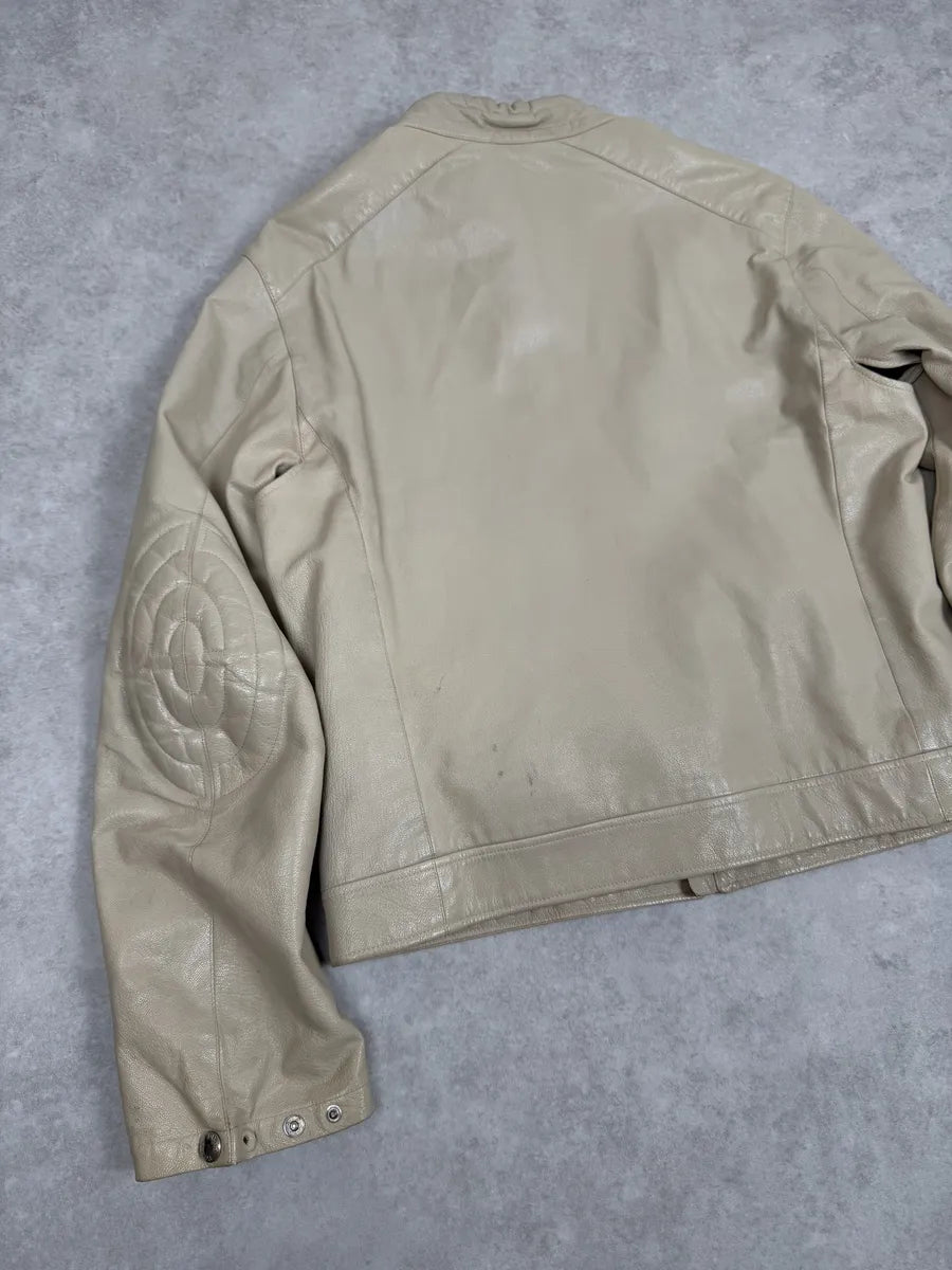 SS2000 Prada Beige Padded Biker Leather Jacket LAiIhez 4